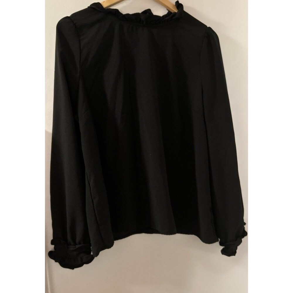 J.Crew Women Black Long Sleeve Blouse XL W/ Ruffled Collar